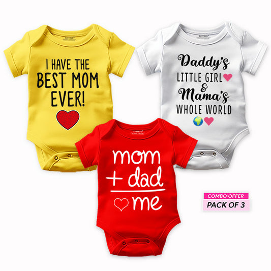 Mom and Dad Pack of 3 Rompers for Baby Girl - A