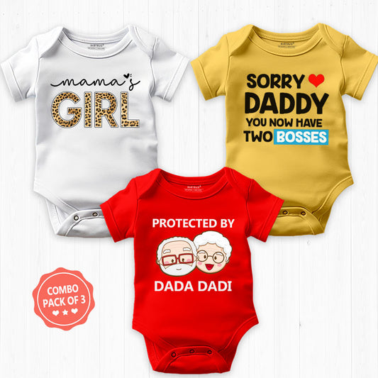 Mom, Dad, and Dada Dadi Combo Pack of 3 Rompers