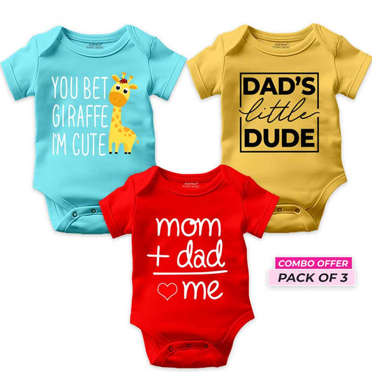 Mom and Dad Combo Pack of 3 Rompers For Baby Boy | Set D