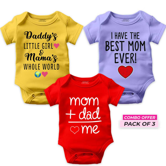 Mom and Dad Pack of 3 Rompers for Baby Girl - D