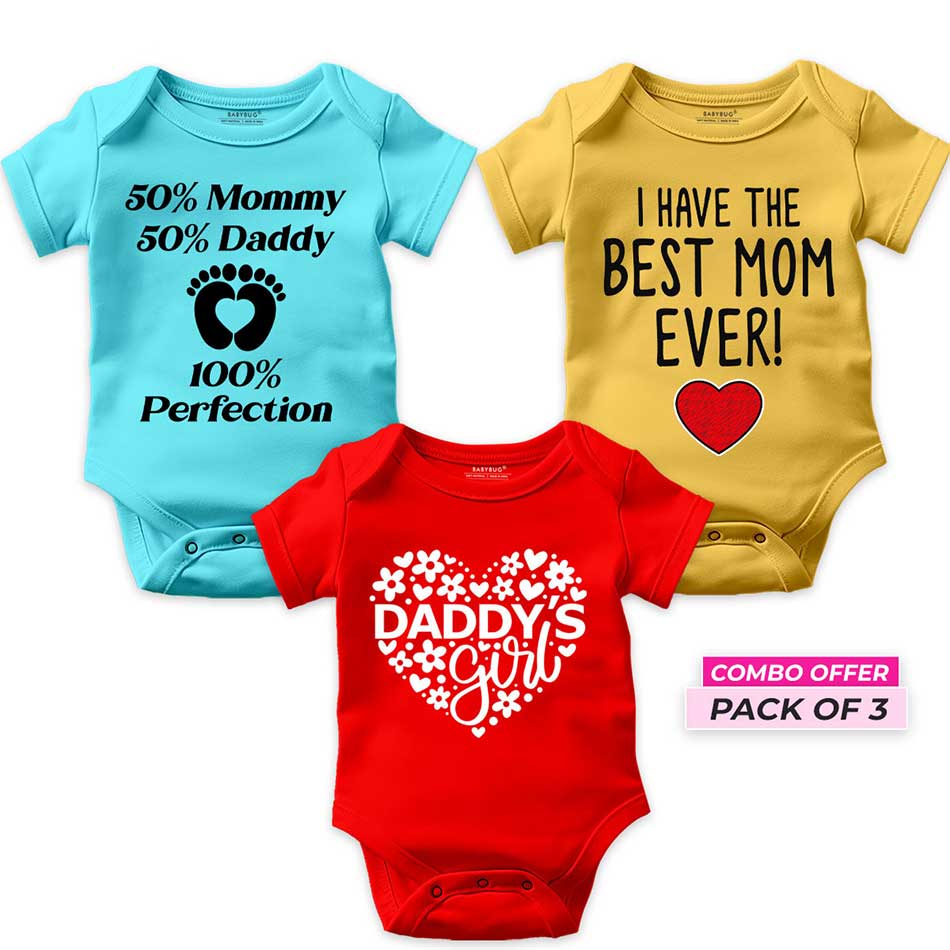 Mom and Dad Combo Pack of 3 For Baby Girl | Set D